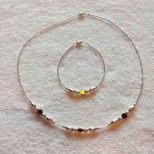 Handmade Indian Sterling Silver and Onyx Bracelet and Necklace